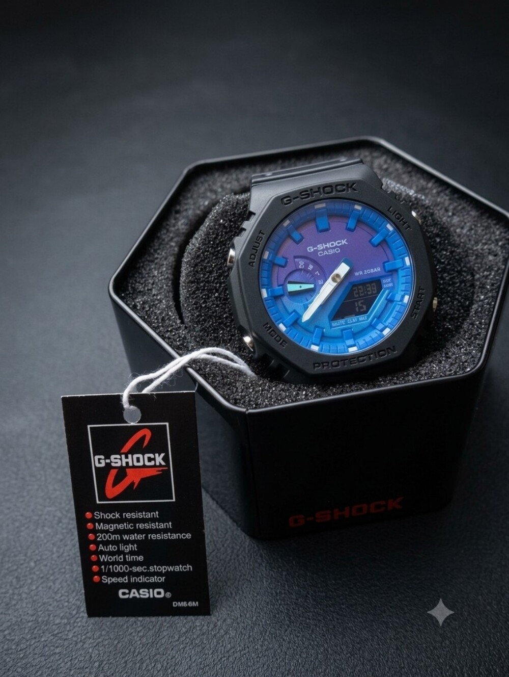 G-Shock Black Resin Watch with Blue Gradient Dial